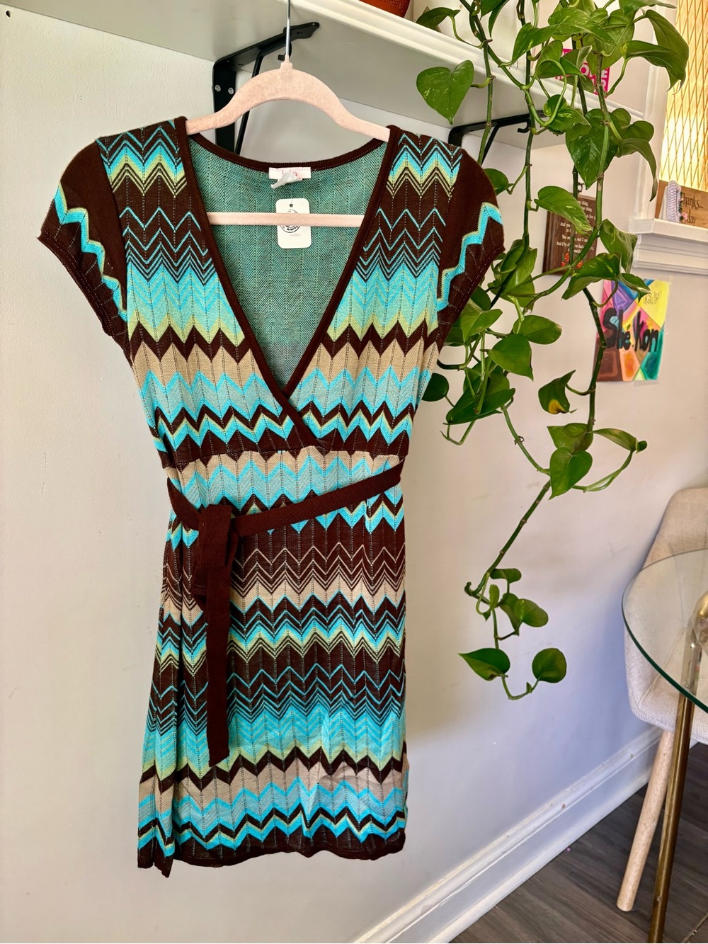 lola Brown & Turquoise Chevron Wrap Dress
